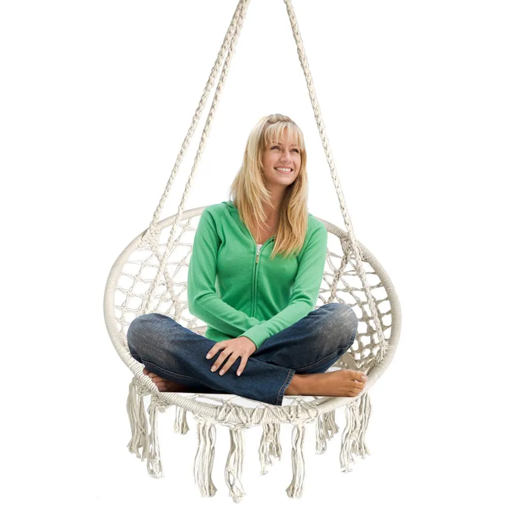 White  Hanging Hammock Chair Macrame Swing - BHORMS