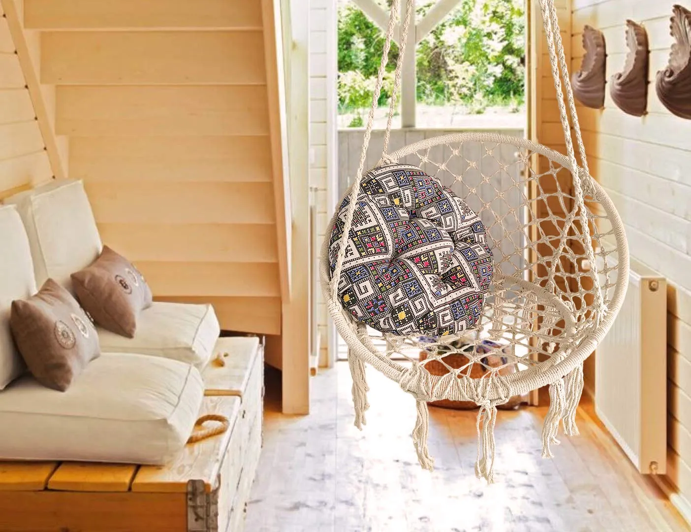 White  Hanging Hammock Chair Macrame Swing - BHORMS
