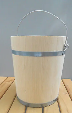 Wooden Tub Bucket Pail Wooden Firkin Metal Bands 12 Liters 3.3 Gallon
