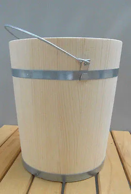 Wooden Tub Bucket Pail Wooden Firkin Metal Bands 12 Liters 3.3 Gallon