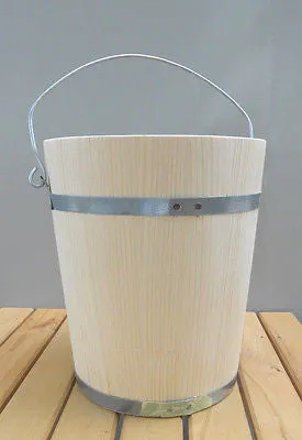Wooden Tub Bucket Pail Wooden Firkin Metal Bands 12 Liters 3.3 Gallon