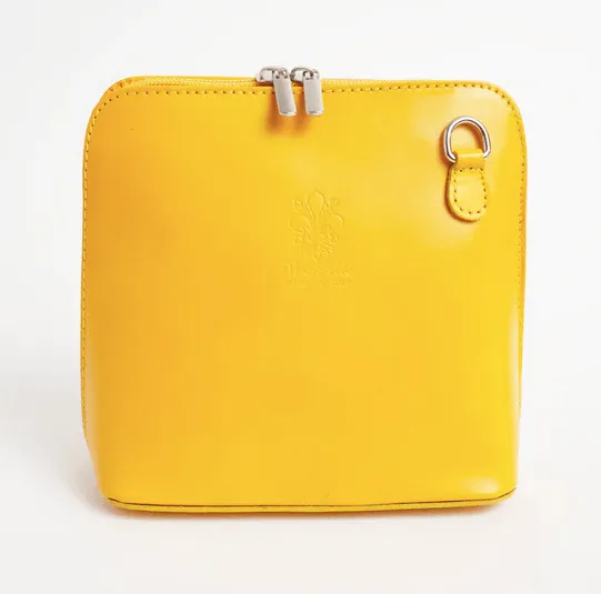 Yellow Mini Structured Italian Leather Crossbody Bag
