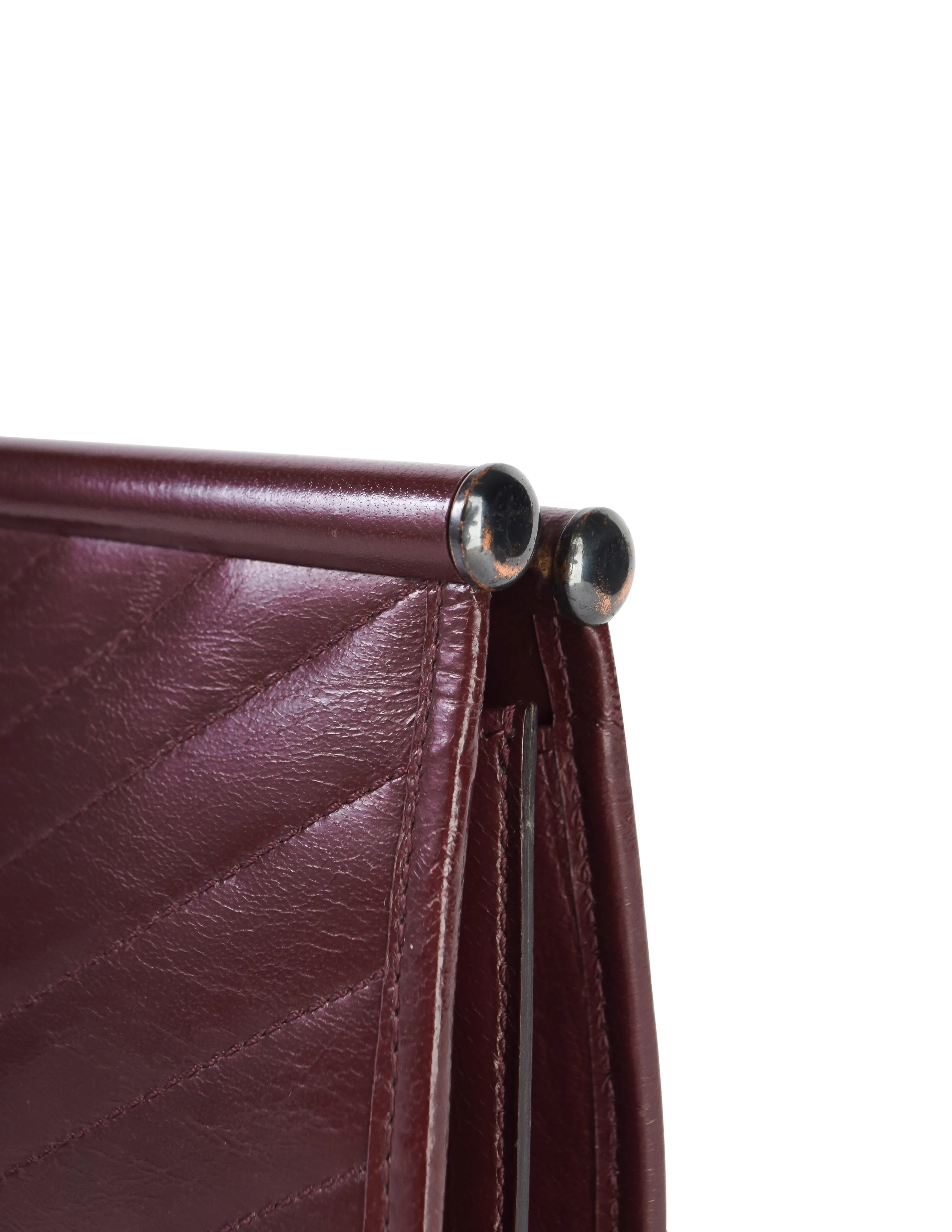 Yves Saint Laurent Vintage Burgundy Leather Chevron Quilted YSL Logo Large Clutch Bag
