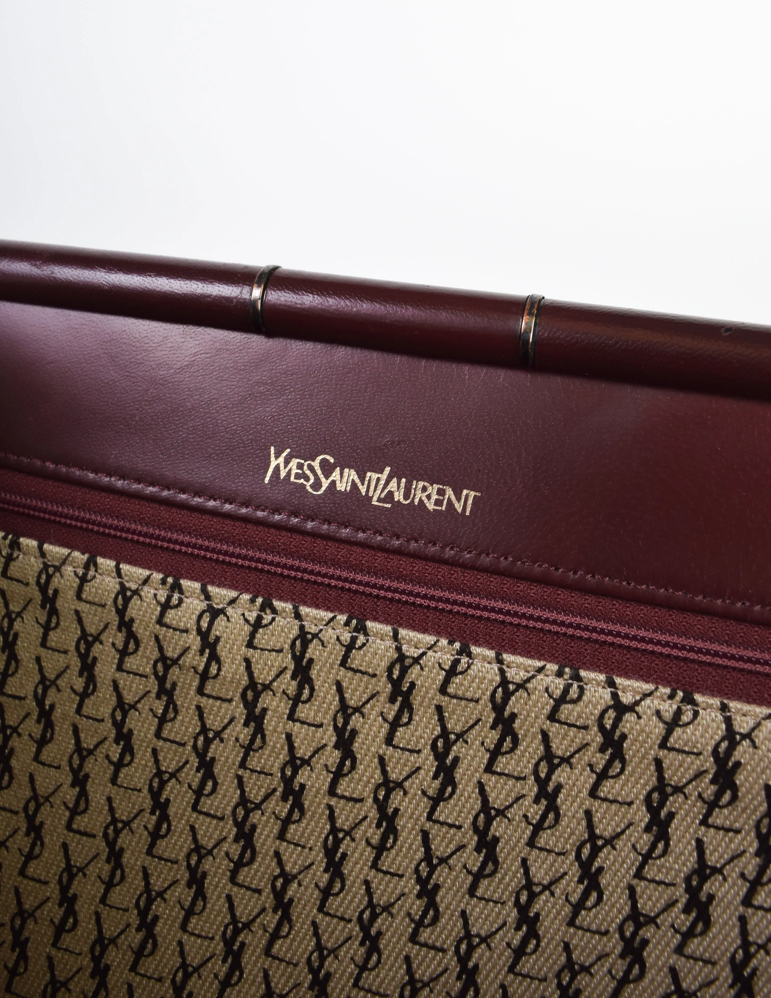 Yves Saint Laurent Vintage Burgundy Leather Chevron Quilted YSL Logo Large Clutch Bag
